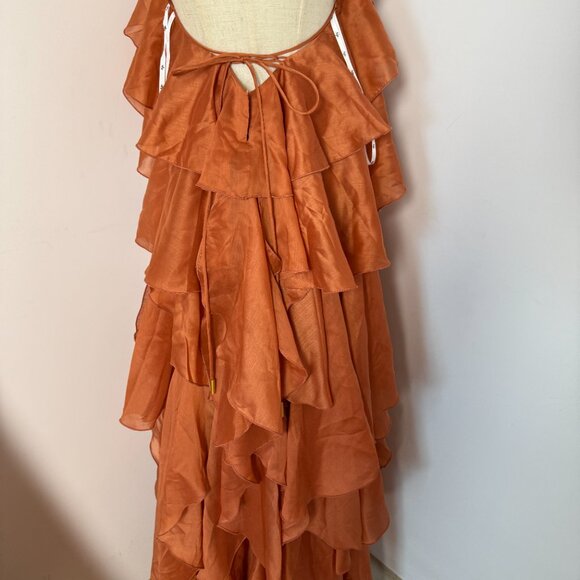 Aje Pandorea Layered Maxi Dress Coral Clay Size AU 8 - Picture 10 of 14